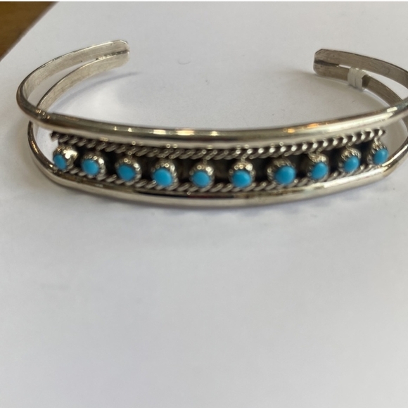 Authentic Zuni Sterling Silver Turquoise Needlepoint Cuff | Native American - Picture 3 of 5